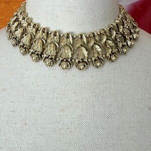 Vintage B.S.K. Gold Tone Leaf & Floral Statement Collar Necklace